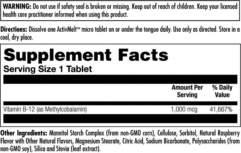 Kal B-12 Methylcobalamin 1000mcg 90 micro tabs