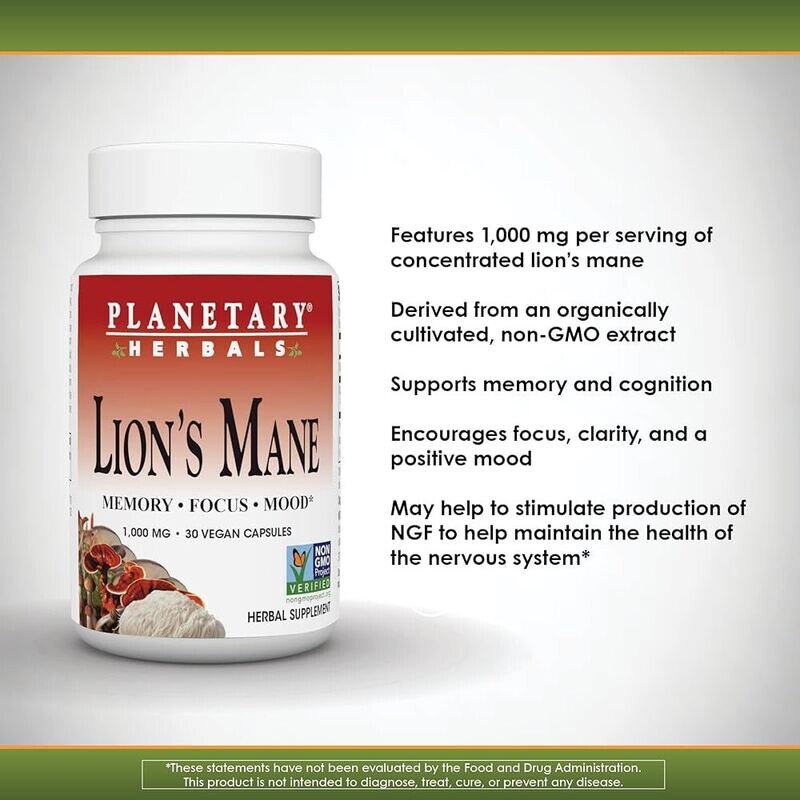 Planetary Herbals Lion's Mane 1000mg 90 vegan caps