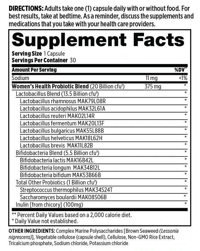 PROBULIN Women's Health Probiotic 20 Billion 30 Caps.