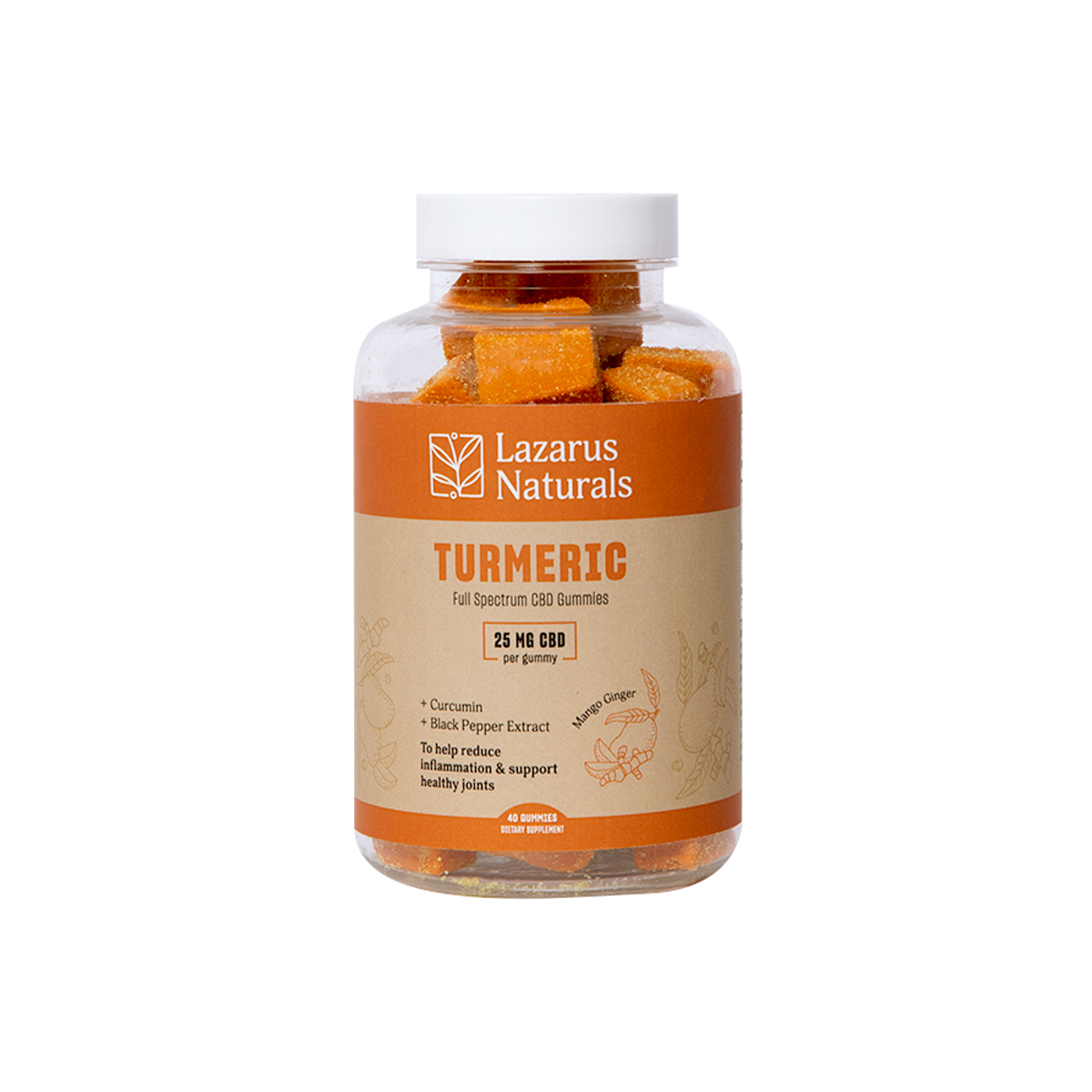 Lazarus Naturals Full Spectrum CBD + Turneric Gummies 25mg 40 count