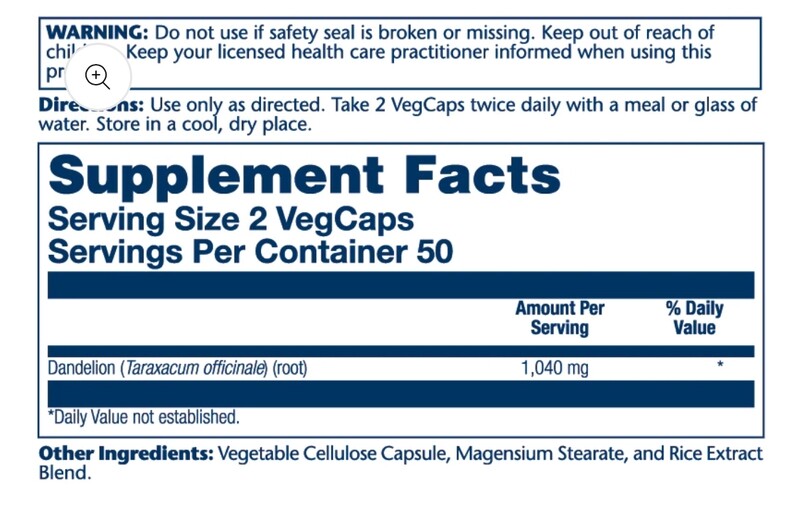 Solaray Dandelion 100 Veg Caps