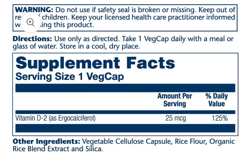Solaray Dry Form Vitamin D2 25mcg 60 veg caps