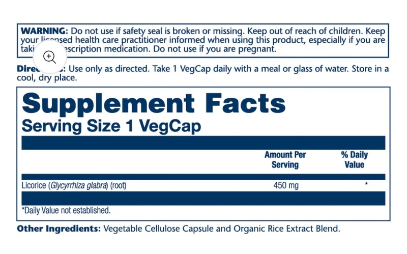 SOLARAY Organic Licorice Root 450 mg. 100 Veg. Caps.