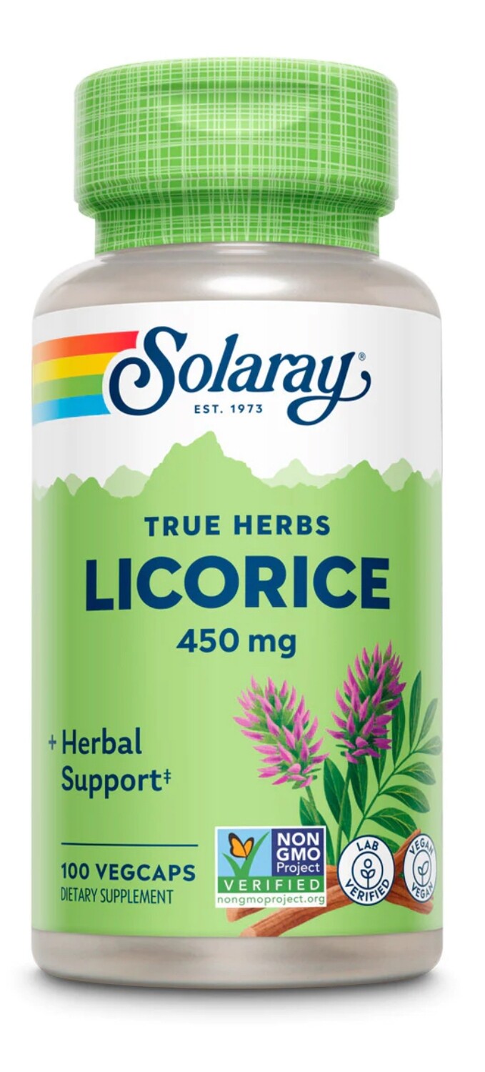 SOLARAY Organic Licorice Root 450 mg. 100 Veg. Caps.