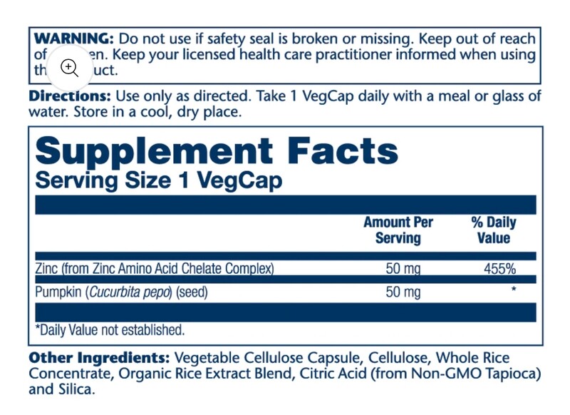 SOLARAY Zinc 50 mg. 100 Veg. Caps.