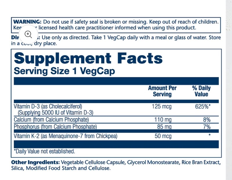 Solaray Vitamin D3 + K2 125mcg + 50mcg 120 veg caps