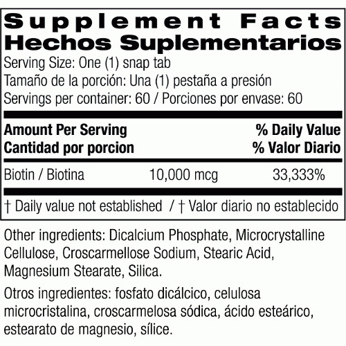 Bio Nutrition Biotin 10,000mcg 60 snap tabs