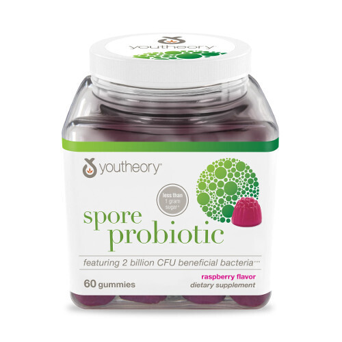 Youtheory Raspberry Spore Probiotic Gummies 60 count