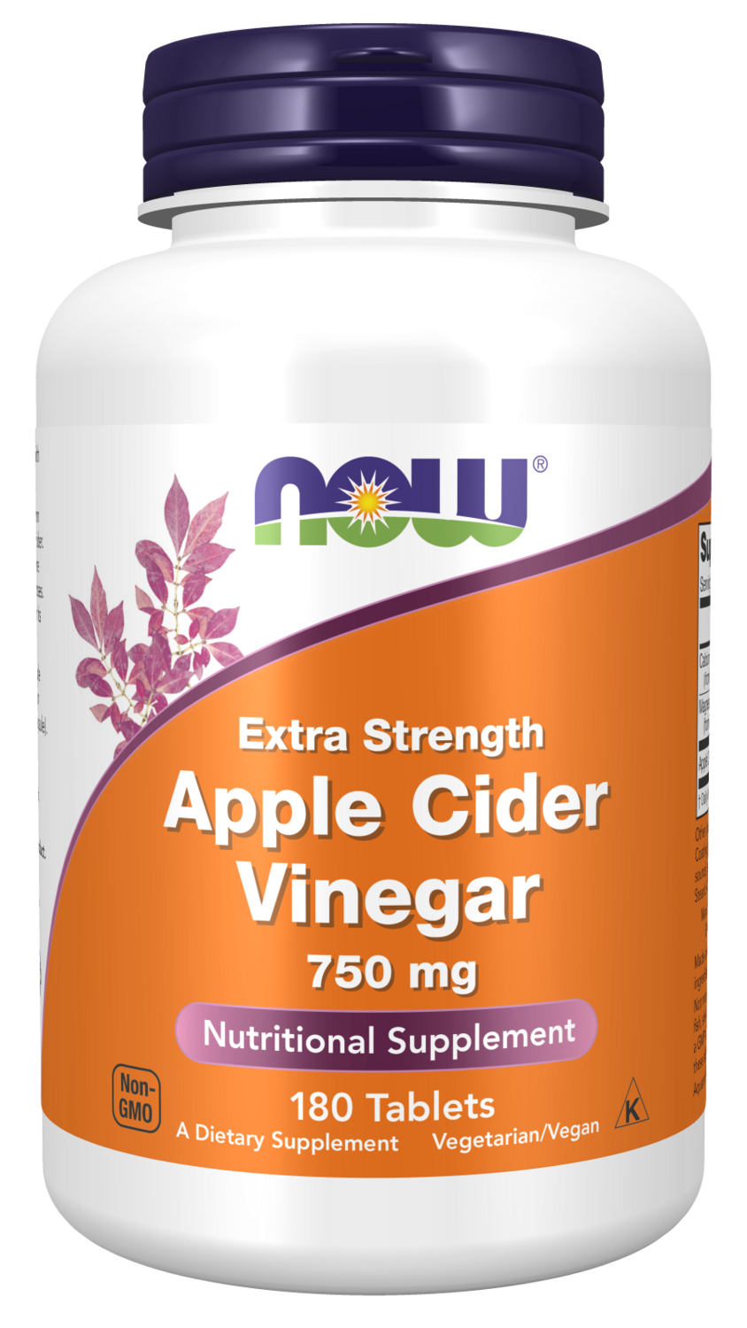 NOW Apple Cider Vinegar Extra Strength 750 Mg 180 Tabs.