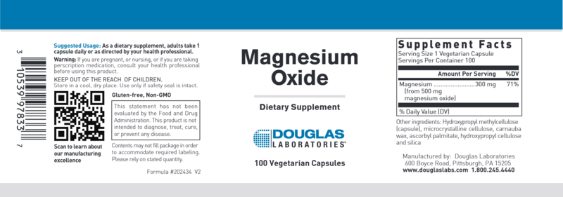 DOUGLAS LABS. Magnesium Oxide 300 mg. 100 Veg. Caps.