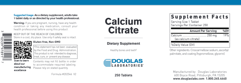 DOUGLAS LABS Calcium Citrate  250 Tabs.