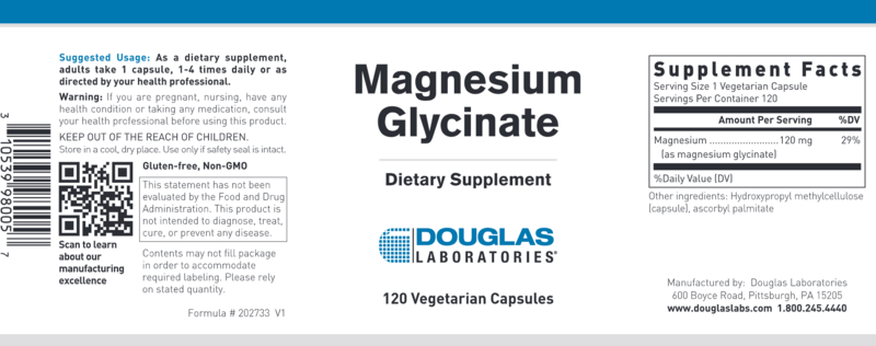 DOUGLAS LABS Magnesium Glycinate 100 mg. 120 Tabs.