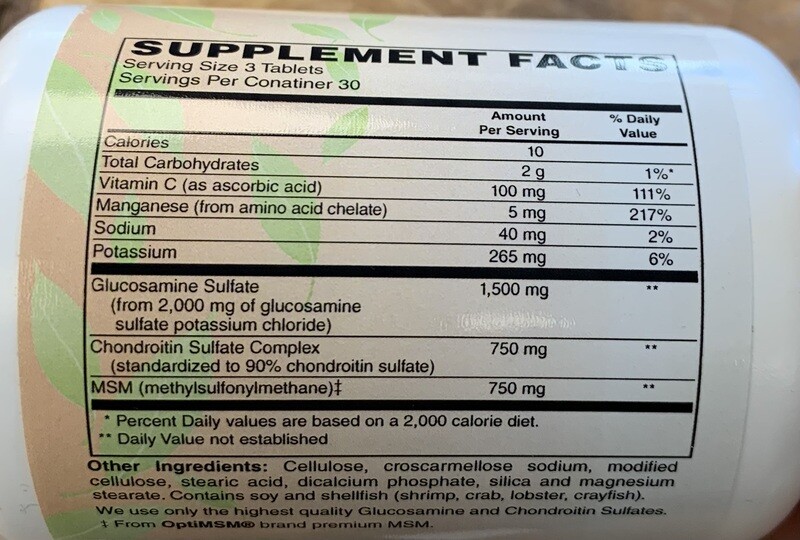 Natural Food Exchange Glucosamine Sulfate Chondroitin &amp; MSM 90 tabs
