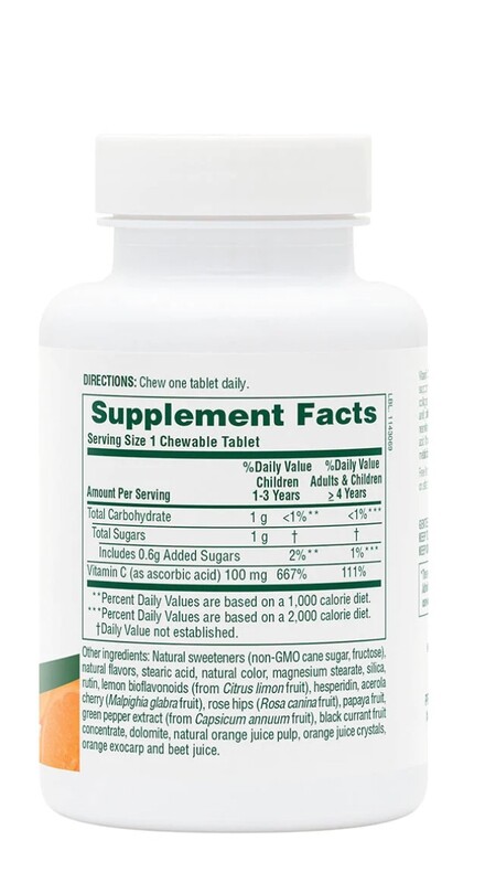 NATURES PLUS Orange Juice Jr. Vit. C 100 Mg. 90 Chew. Veg. Tabs.