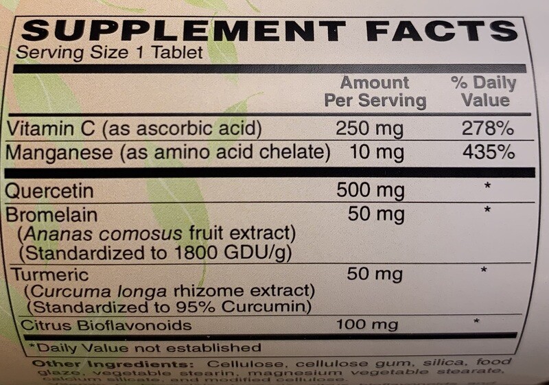 NATURAL FOOD EXCHANGE  Quercetin 500 Plus 100 Tabs.