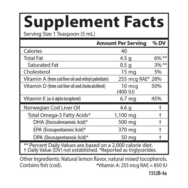 CARLSON Norwegian Cod Liver Oil Lemon Flavor 16.9 Fl. Oz.