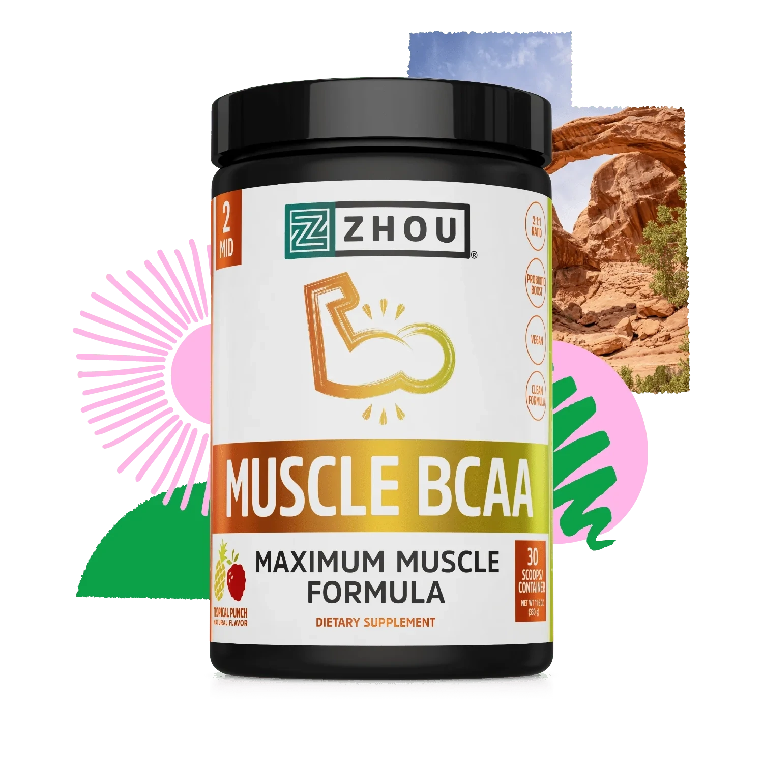 Zhou Muscle BCAA Maxium Muscle Formula Tropical Punch Flavor 11.6oz