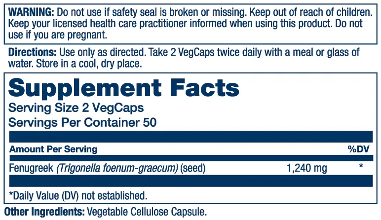 SOLARAY Fenugreek Seed 620 mg. 100 Veg. Caps.