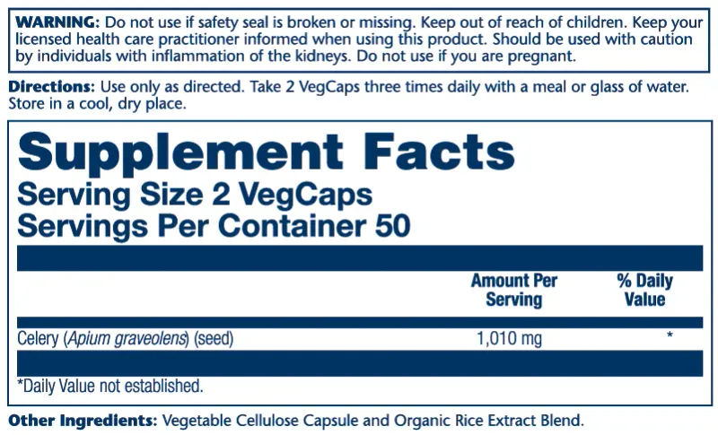 SOLARAY  Celery Seed 505 mg. 100 Veg. Caps.