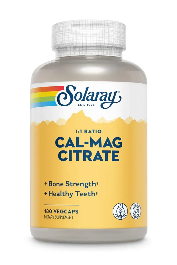 SOLARAY High Potency Cal-Mag Citrate 1:1 Ratio 180 Veg. Caps.
