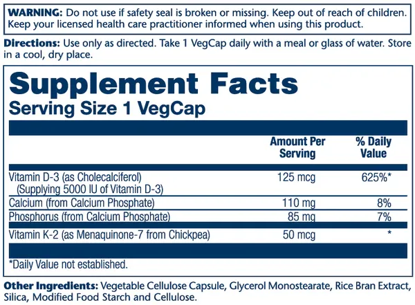 SOLARAY Soy Free Vitamin D3 + K2 60 Veg. Caps.