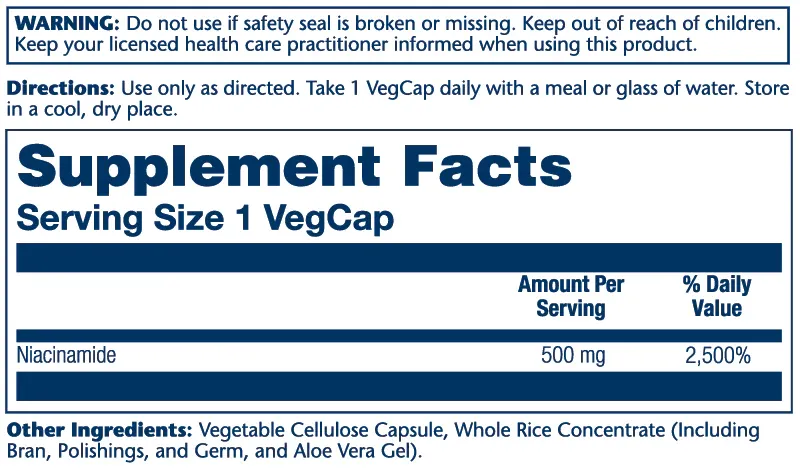 Solaray Niacinamide 500mg 100 Veg Capsules