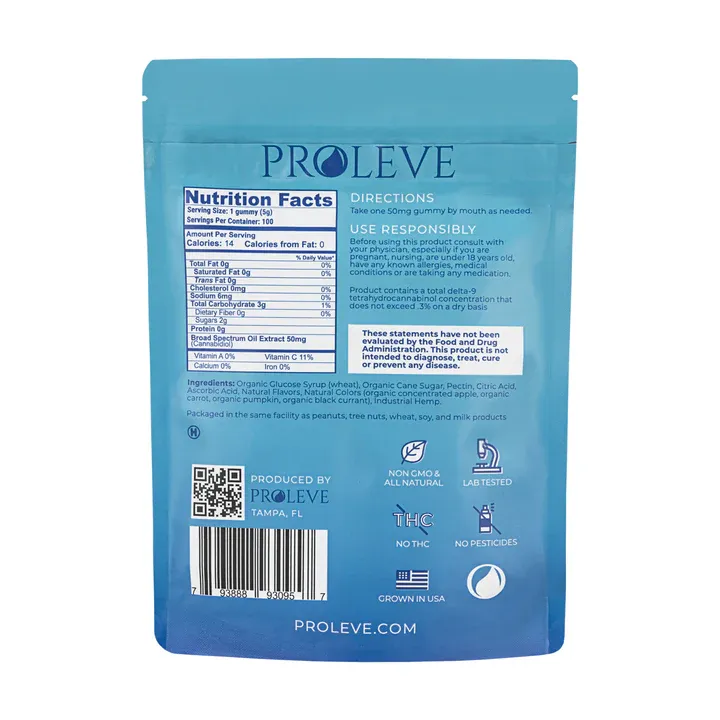 Proleve Broad Spectrum CBD Gummies 50mg 100 count