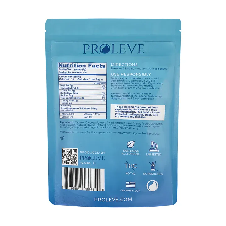 Proleve Broad Spectrum CBD Oil 25mg Gummies 100 count