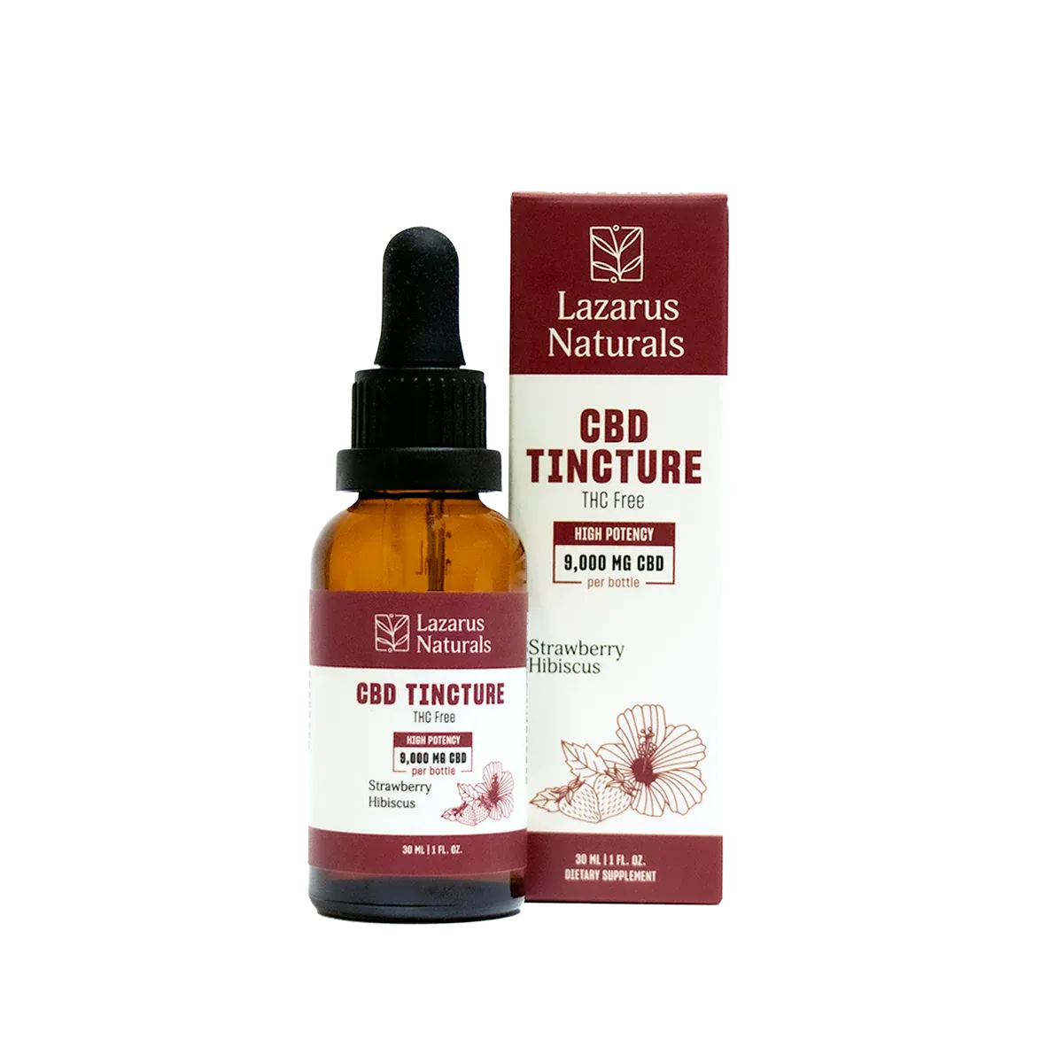 Lazarus Naturals CBD Isolate Tincture 9000mg Strawberry Hibiscus Flavor 1 fl oz