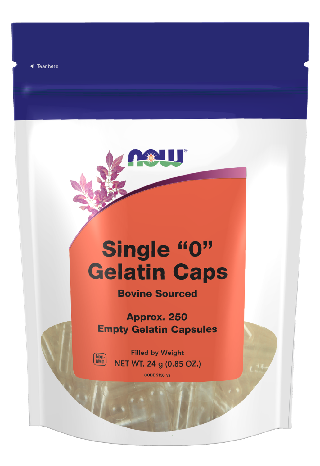 NOW Single &quot;0&quot; Gelatin Caps (250 ct)