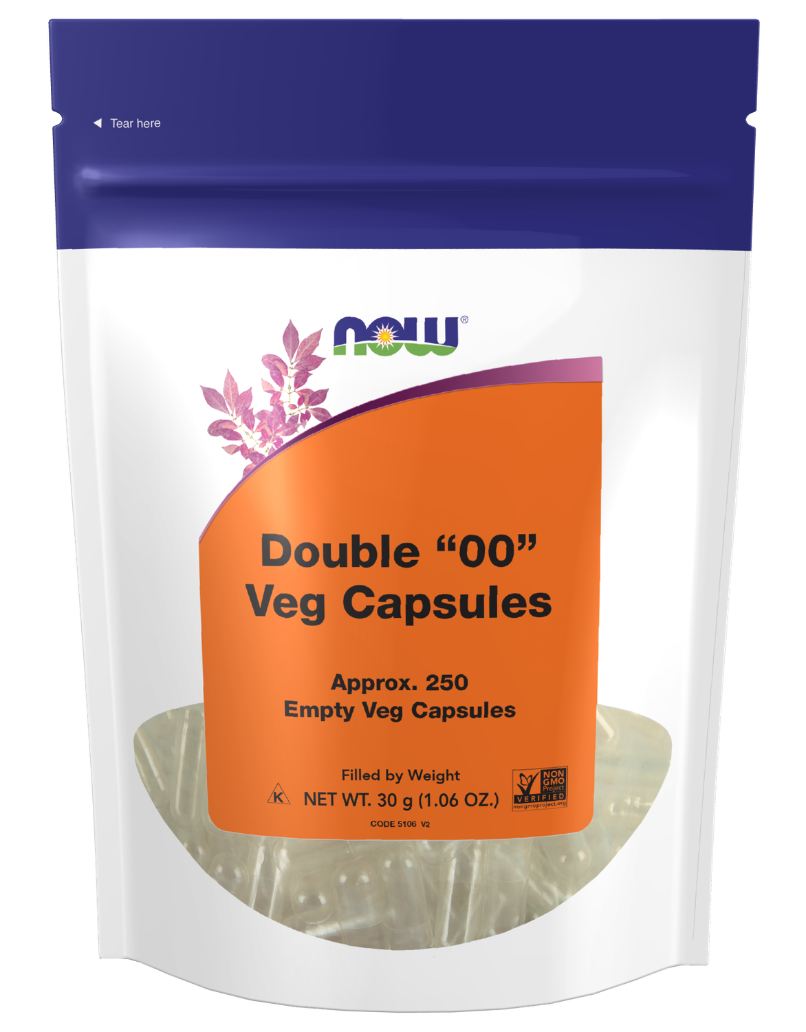 NOW  Double &quot;00&quot; Veg Capsules 250 empty caps
