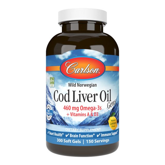 Carlson Wild Norwegian Cod Liver Oil Gems 300 softgels