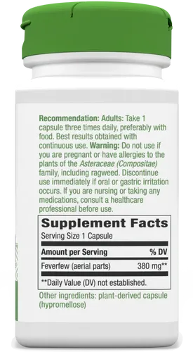 NATURE'S WAY Feverfew 380 mg. 100 Veg. Caps.
