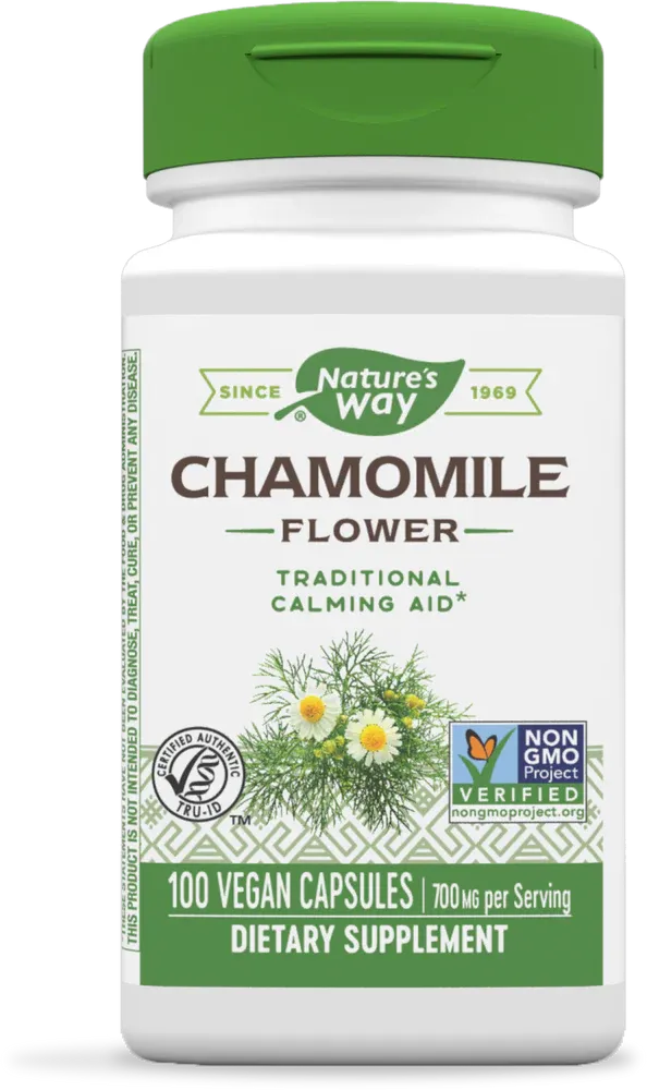 NATURE&#39;S WAY Chamomile Flower 350 mg. 100 Veg. Caps.