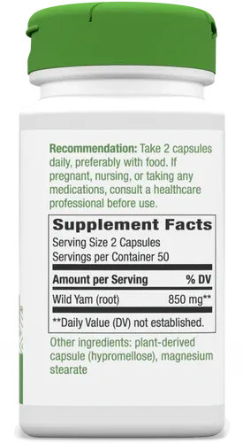 NATURE'S WAY Wild Yam Root 425 mg. 100 Veg. Caps.