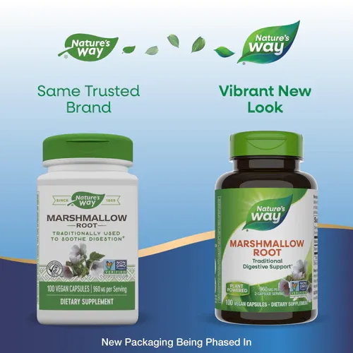 NATURE'S WAY Marshmallow Root 480 mg. 100 Vegan Caps.
