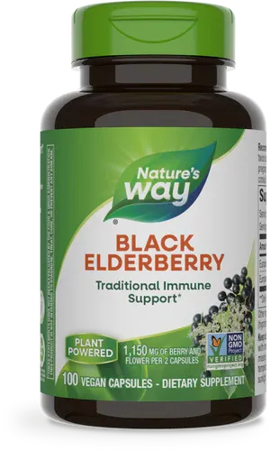 NATURE&#39;S WAY Black Elderberry 575 mg. 100 Vegan Caps.