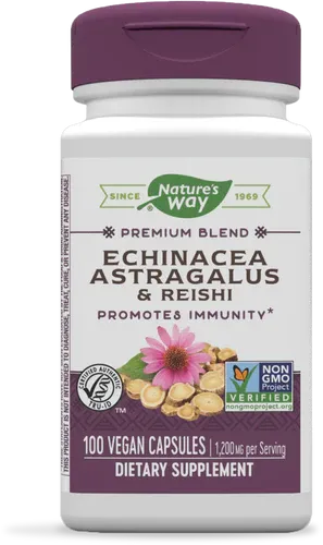 NATURE&#39;S WAY Echinacea Astragalus &amp; Reishi 100 Veg. Caps.