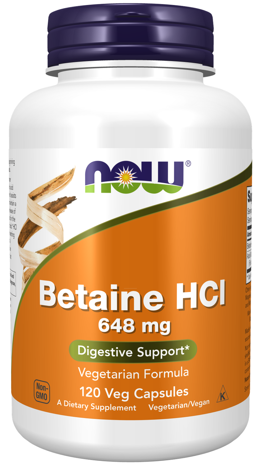 NOW Betaine HCl 648 mg. 120 Veg. Caps.