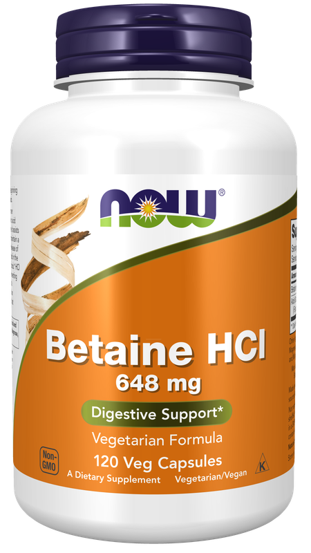 NOW Betaine HCl 648 mg. 120 Veg. Caps.