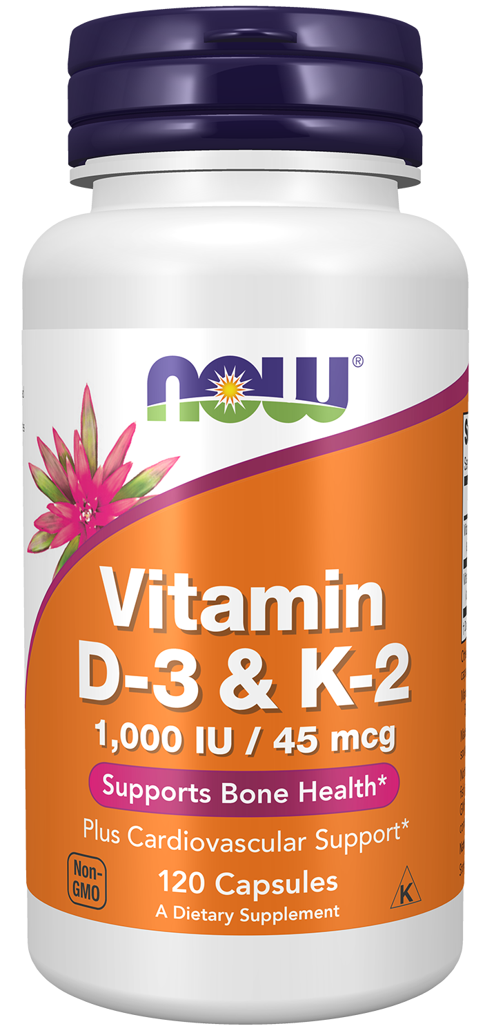 NOW Vitamin D-3 &amp; K-2 1,000 IU/ 45 mcg. 120 Veg. Caps.