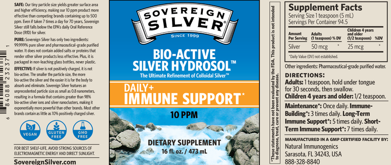 SOVEREIGN SILVER Immune Support 10 ppm 16 Fl. Oz.