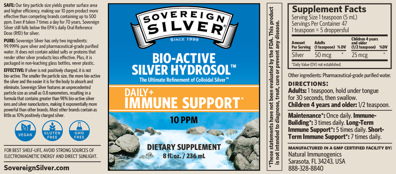 SOVEREIGN SILVER Bio-Active Silver Hydrosol Immune Support Dropper Top 8 fl oz