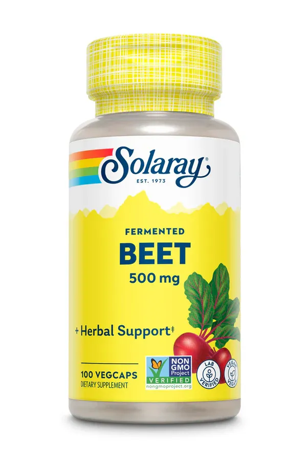 SOLARAY Organic Fermented Beet Root 500 mg. 100 Veg. Caps.