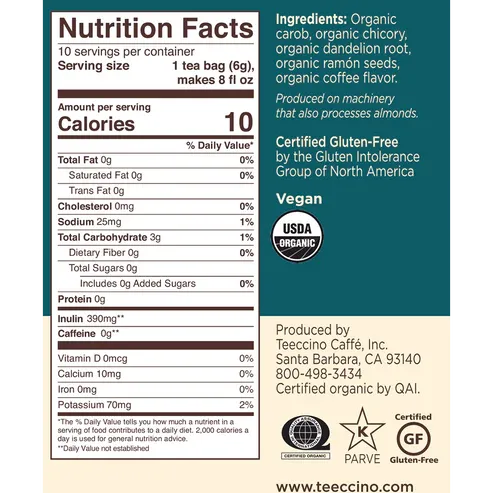 TEECCINO Organic Dandelion Dark Roast 10 Tea Bags