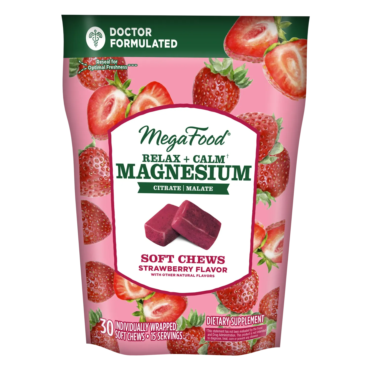 Megafood Relax + Calm Magnesium Soft Chews Strawberry Flavor 30c