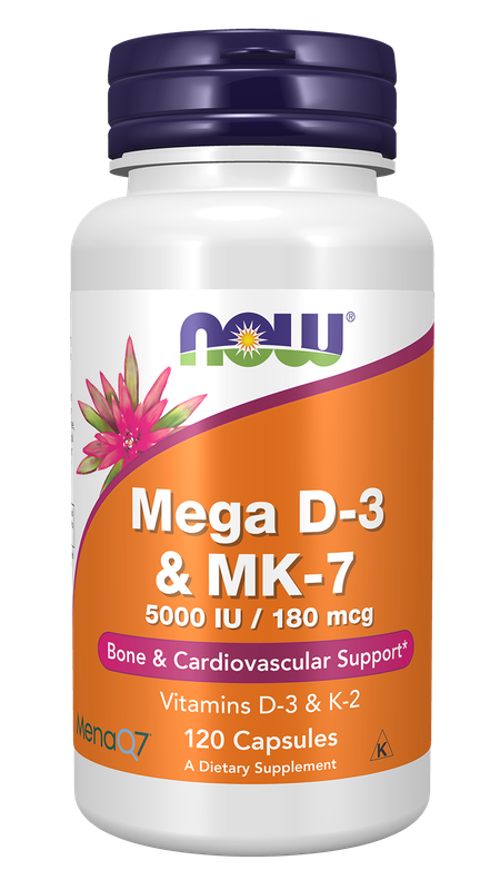 NOW Mega D3 &amp; MK-7 5000 IU/ 180 mcg. 120 Caps.
