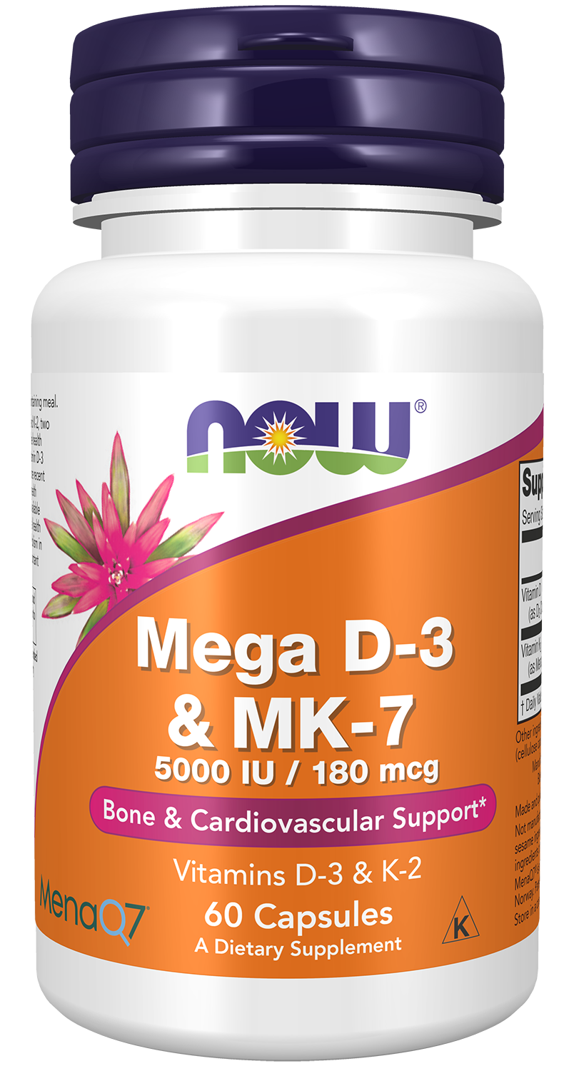 NOW Mega D-3 &amp; MK-7 5000 I.U. /180 mcg. 60 Veg. Caps.