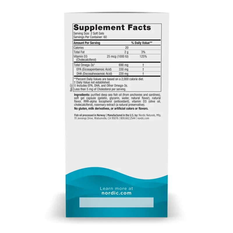 Nordic Naturals Omega-3D 120 softgels lemon flavor