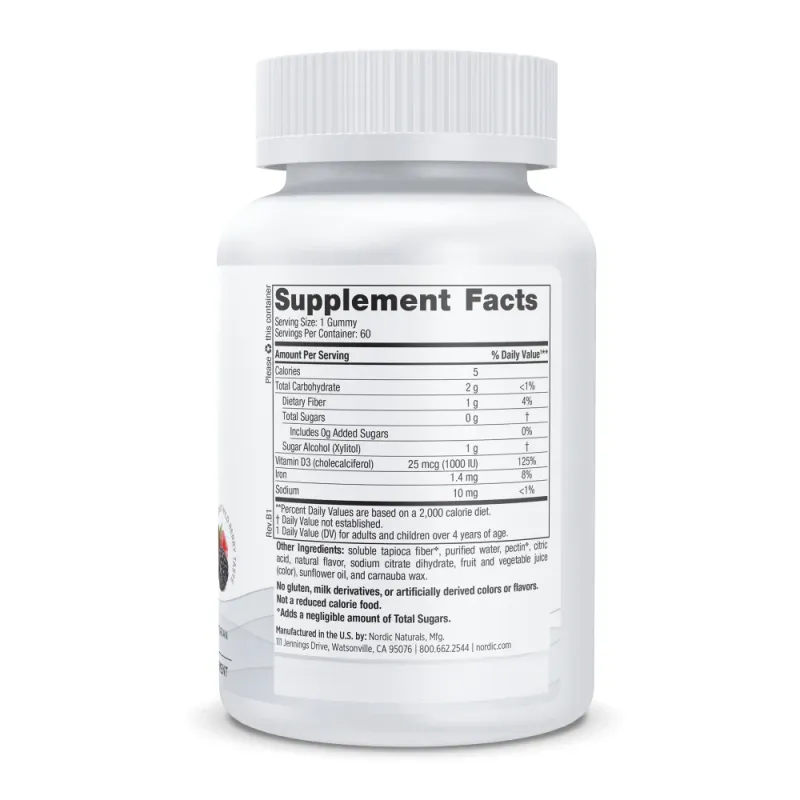 NORDIC NATURALS Zero Sugar Vit. D3 1000 Units 60 Wild Berry Gummies